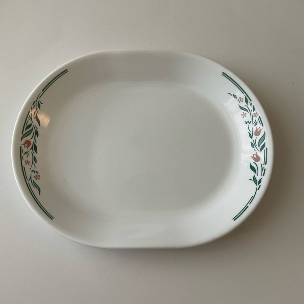 Corelle Rosemarie Oval Serving Platter Tulips Green and Pink